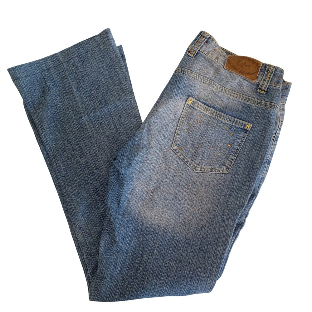 Black Cat Womens Jeans Sz 30 Blue Blue Rhinestone‎ Bling Distress Patch Bootcut